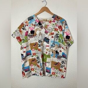 Tafford scrubs top 100% cotton Paris novelty print
